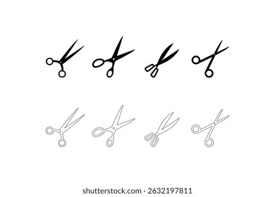 Extensive Black Scissors Silhouette and Outline Icon Set Featuring Diverse Blade Styles and Handle Designs Perfect for Design Elements and Background Patterns