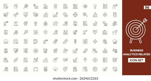 Amplio conjunto de iconos de análisis de negocios: gráficos de Vector para análisis de datos, informes, estadísticas, tendencias, perspectivas, previsiones e inteligencia de negocios - Ideal para paneles de control y presentación