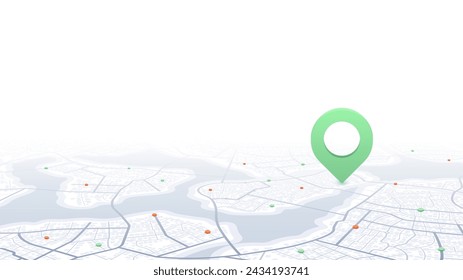 Extensive city scheme featuring points of interest. Abstract navigation plan of the urban area. General city map indicating streets, roads, and buildings. Colored flat, editable vector illustration