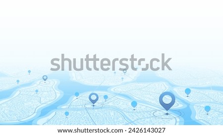 Extensive city scheme featuring points of interest. Abstract navigation plan of the urban area. General city map indicating streets, roads, and buildings. Colored flat, editable vector illustration