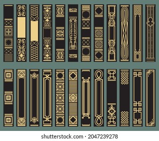 Extensive collection of Book spine design template. Retro Old frames. Art Deco Brochure design. Geometric pattern. Vector illustration.