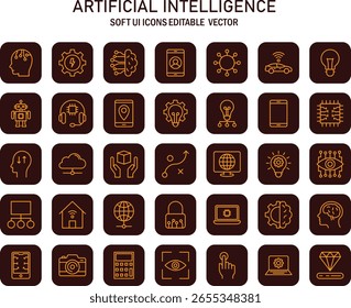 Umfassende Sammlung kreativer und minimalistischer Icons, die die neuesten Fortschritte in der künstlichen Intelligenz darstellen