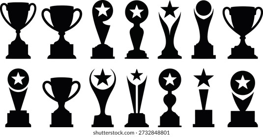 An extensive collection of trophy and award silhouettes, ideal for representing success, competition, and prestigious accomplishments.