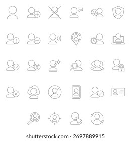 Amplia colección de iconos de línea de perfil de usuario para la interfaz.