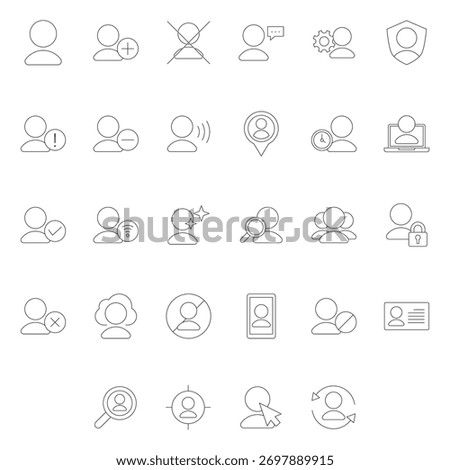 Extensive collection of user profile line icons for interface.
