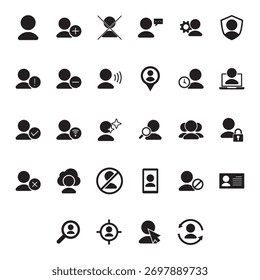Extensive collection of user profile solid fill icons for interface.