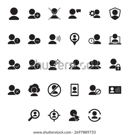 Extensive collection of user profile solid fill icons for interface.
