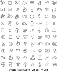 Extensive Collection of Versatile Line Icons for Communication, Technology, and Social Media