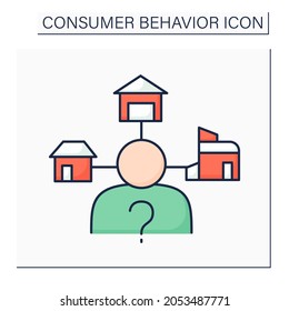 Extensive decision-making color icon. Buying decisions about big financial investment. House buying. Doubt. Consumer behavior concept. Isolated vector illustration
