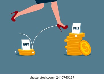 Extensive economic growth. Profit from the stock market. Flat vector illustration.