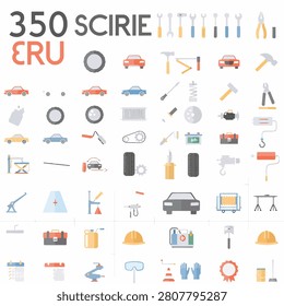 Extensive set of 350 flat design icons covering multiple categories and themes for graphic design projects