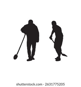 Extensive Silhouette Vector Set of Men with Shovels Depicting Farmers and Workers in Action Poses for Agricultural Labor Landscaping Construction and Outdoor Work Concepts on a White Background