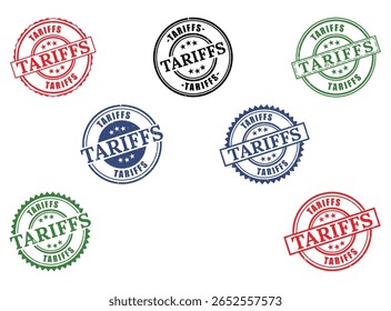 Cobrança de selos de tarifas extensas, Conjunto de vetores de imposto de importação Rótulos de grunge