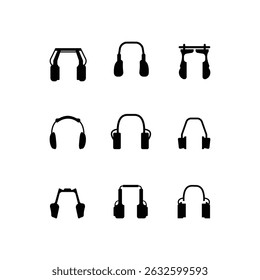 Extensive Vector Set of Headphones and Earphones Icons Featuring Silhouette Designs for Web Applications and Multimedia Projects on White Background