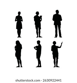Extensive Vector Silhouette Collection of Boys and Girls Standing in Various Poses Perfect for Educational Youth Lifestyle and Social Scene Designs in Bold Black Illustrations on a White