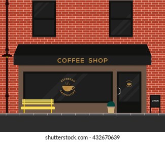 Exterior coffee shop brick texture flat design vector illustration