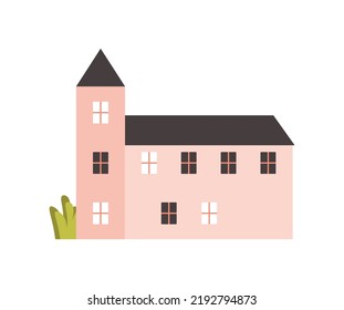 Exterior of cozy residential building. Facade of urban architecture. 
Simple illustration in minimalist style. Flat vector isolated on white background.