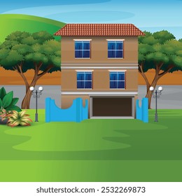 Diseño Exterior Con Ilustración De Fondo De Edificio Plano