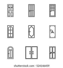 Exterior doors icons set. Outline illustration of 9 exterior doors vector icons for web
