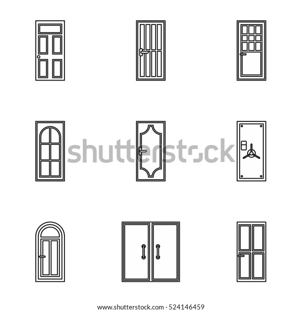 Exterior Doors Icons Set Outline Illustration Stock Vector (Royalty ...