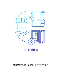 Exterior facade blue gradient concept icon. Sense of sight in retail store abstract idea thin line illustration. Outdoor store appearance. Isolated outline drawing. Myriad Pro-Bold font used