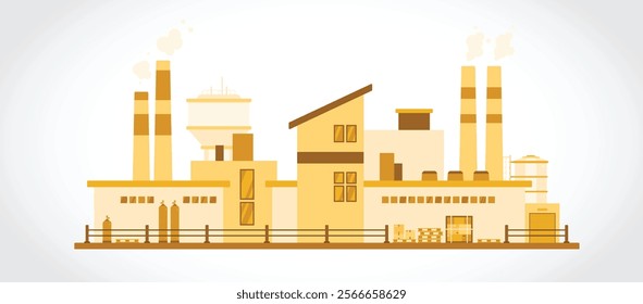 Exterior of factory premises or manufacturing plant with industrial features, flat illustration