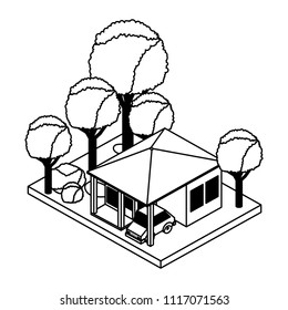 exterior house with car parking isometric icon
