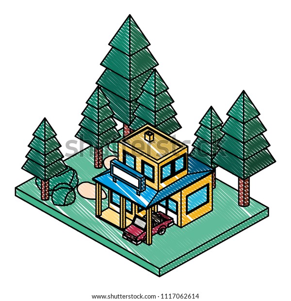 exterior house with\
car parking isometric\
icon