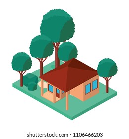 exterior house with landscape isometric icon