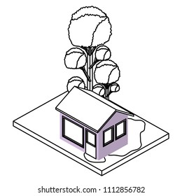 exterior house with landscape isometric icon