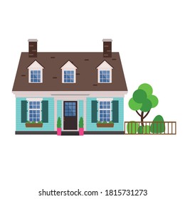 Exterior of the house, vector illustration of a front view with a roof. Modern. House townhouse apartment. Facade of the house with doors and Windows.