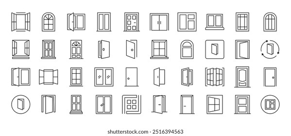 Exterior Icon Collection. Contains Icons of Doors and Windows that Can Be Used for Design of Cards, Posts, Apps, Web Sites
