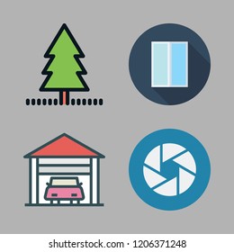 exterior icon set. vector set about entrances, yard, shutter and garage icons set.