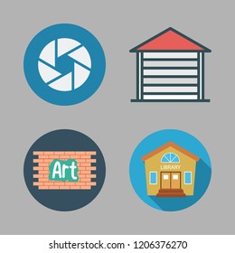 exterior icon set. vector set about garage, house, shutter and brickwall icons set.