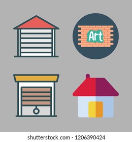 exterior icon set. vector set about brickwall, house and garage icons set.