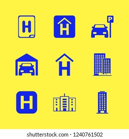 exterior icon. exterior vector icons set private garage, hotel sign, parked car and hospital sign