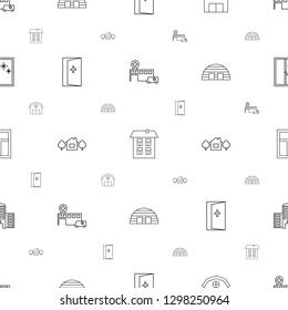 exterior icons pattern seamless white background. Included editable line hospital, window, barn, aid post, house and tree, hospital building icons. exterior icons for web and mobile.