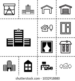 Exterior icons. set of 13 editable filled and outline exterior icons such as window, hospital, garage, house and tree