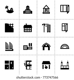 Exterior icons. vector collection filled exterior icons. includes symbols such as storage, hangar, clean window, skycrapers cleaning, house. use for web, mobile and ui design.