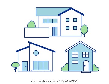Exterior illustration of a two-story house. Using two simple colors.