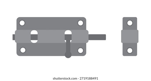 Außen- und Innenverriegelungstürschloss im minimalistischen Flachfarbstil. Metall Edelstahl einfache Mockup-Design. Sicherheit. Schließfach für Türschrank. Einzeln auf weißem Hintergrund. EPS 10.