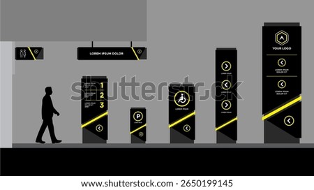 Exterior and interior signage template set corporate identity

