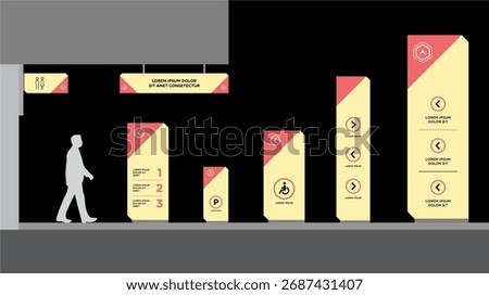Exterior and interior signage template set corporate identity

