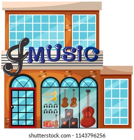Exterior of large music shop illustration