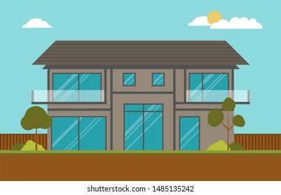 Exterior of Modern House, Flat Vector Illustration