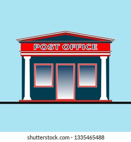 Exterior of a modern post office. Post office building in trendy flat style isolated. Facade of the post office with a gable and white columns. Postal topic. Symbol of mail, letters, correspondence.