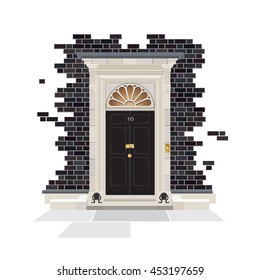 The exterior of Number 10 Downing Street. The official public residence of the UK Prime Minister since 1735. EPS10 vector format. 