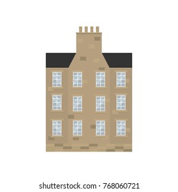 Exterior of old house in traditional english style with chimney.European street architecture.Flat vector illustration isolated on white background