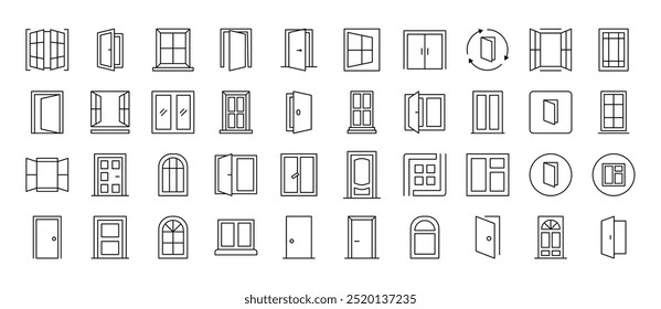 Conjunto de ícones simples de estrutura de tópicos externa. Contém ícones de portas e janelas que podem ser usadas para o design de cartões, posts, aplicativos, sites