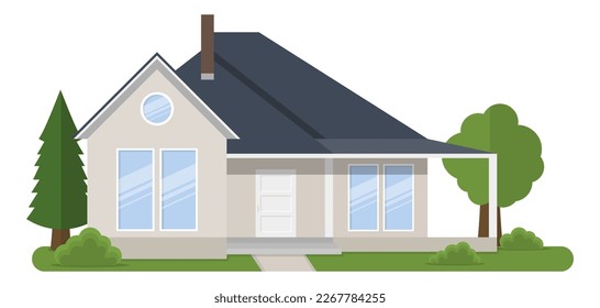 Exterior of the residential house, front view. Vector illustration. Eps 10.